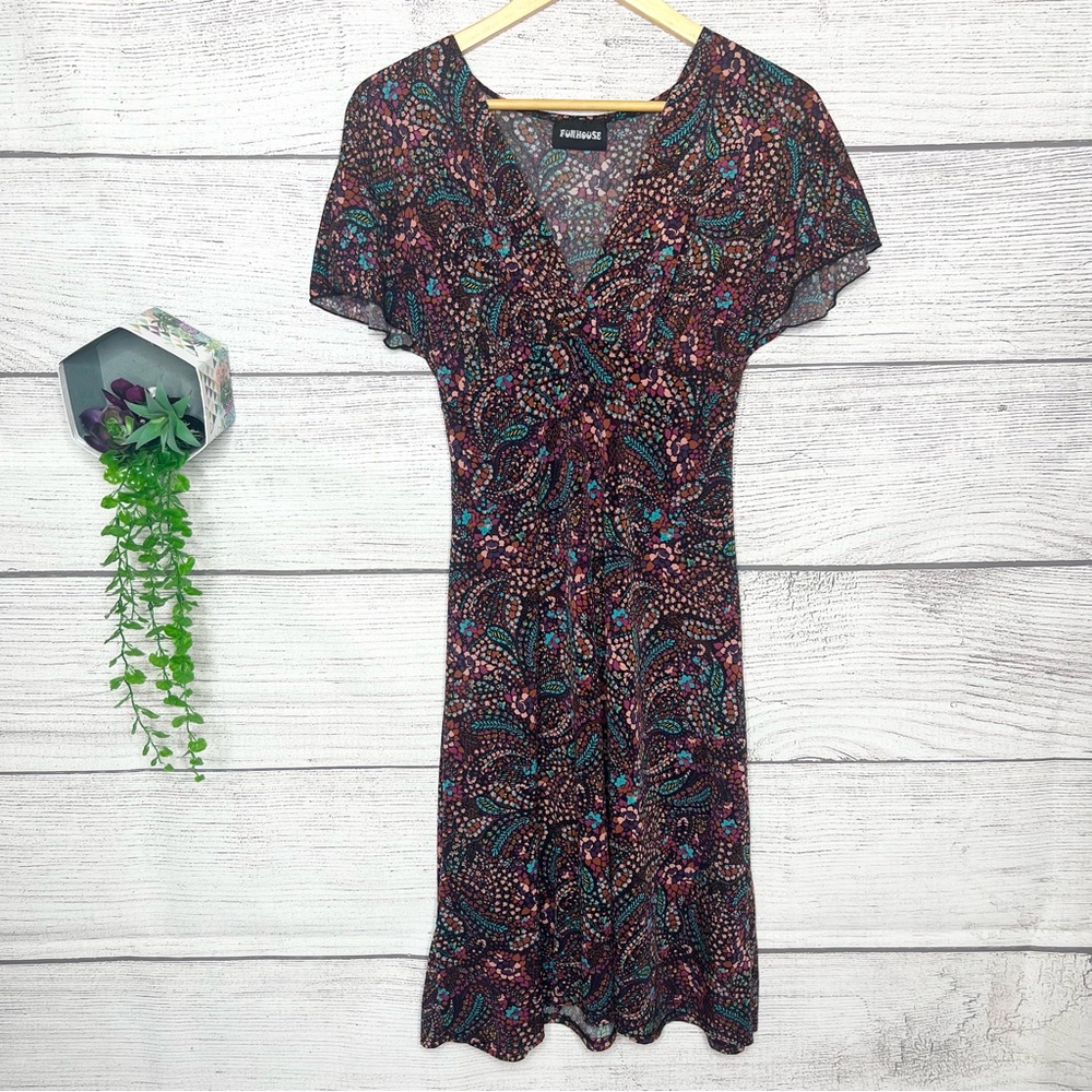 Vintage 90’s Funhouse Colorful Paisley Flutter Sleeve Dress Size Medium